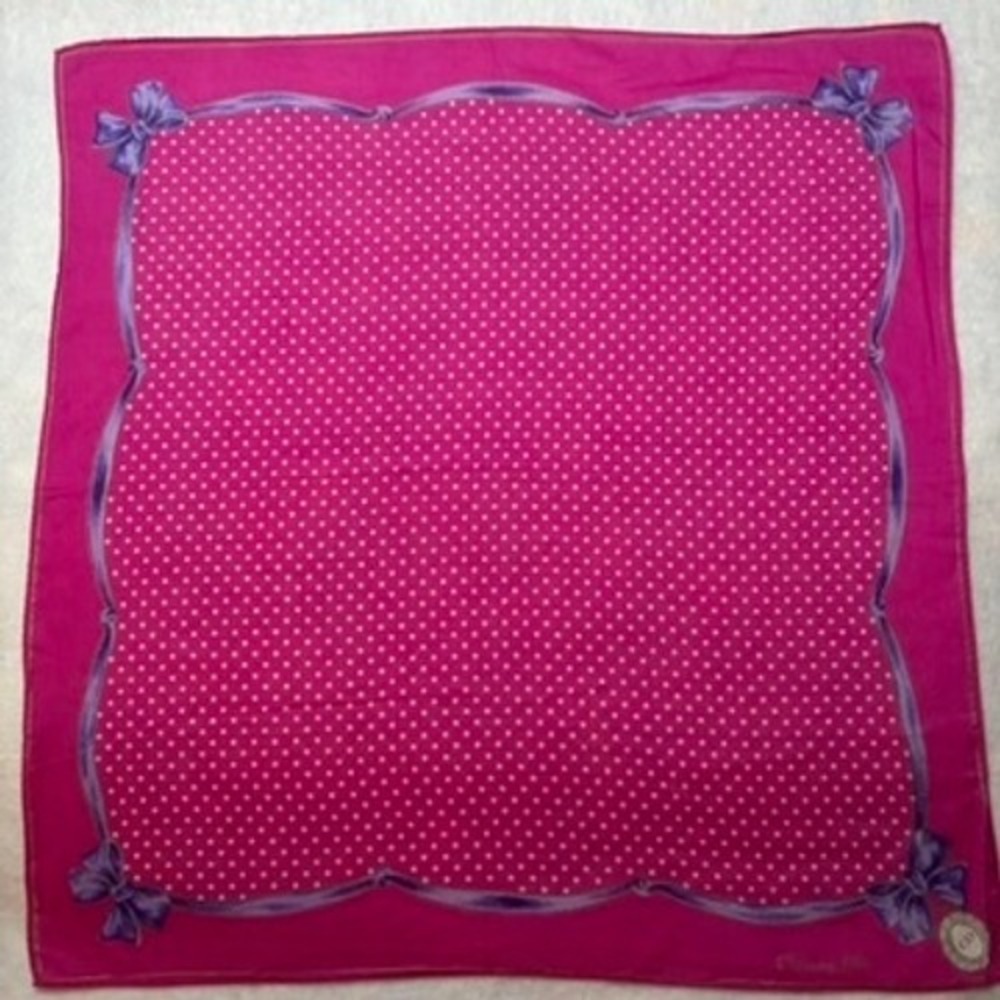 VTG CHRISTIAN DIOR Scarf Handkerchief Polka Dot Cotton Pink 19x19